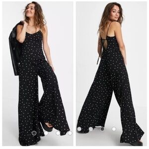 Free People backless Black and White Polka Dot Jumpsuit wide flowy leg